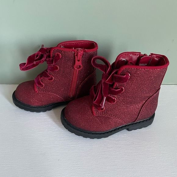EUC Cat and Jack Size 5 Baby/Toddler Girls Red Sparkly Valentine’s Day Boots - Picture 1 of 6